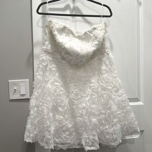 Strapless Rosette 3-D White Floral Mini Dress Fashion Nova